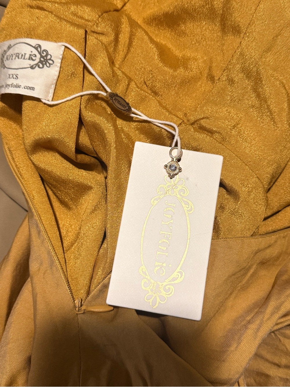 Joyfolie Mustard Yellow Lace Halter Maxi Dress Sz XXS NWT Open Back Boho - Picture 12 of 16